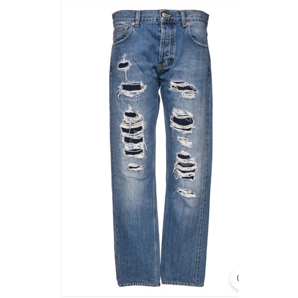 Alexander McQueen Distressed Patched Selvedge Denim Jeans Men's 36x32 Eur 52
